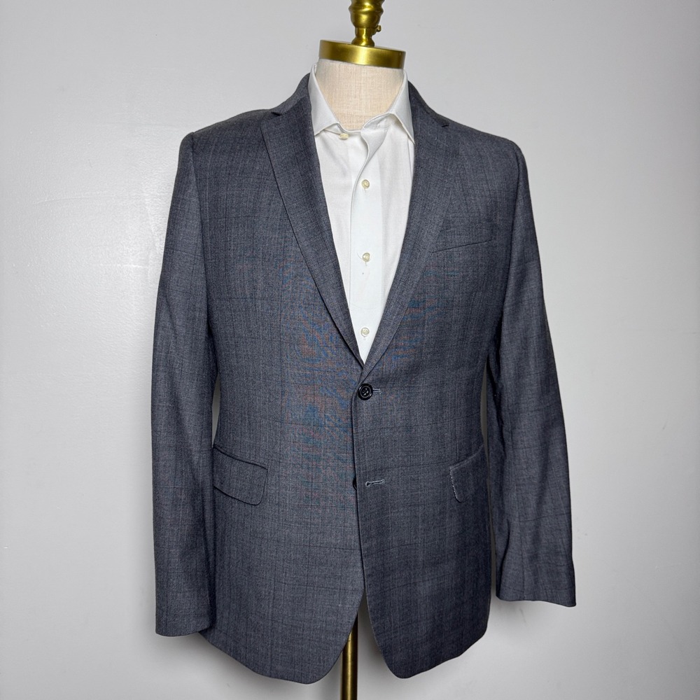 Banana Republic Blazer Mens 42R Gray Plaid Wool Blend Modern Slim Fit Sport Coat